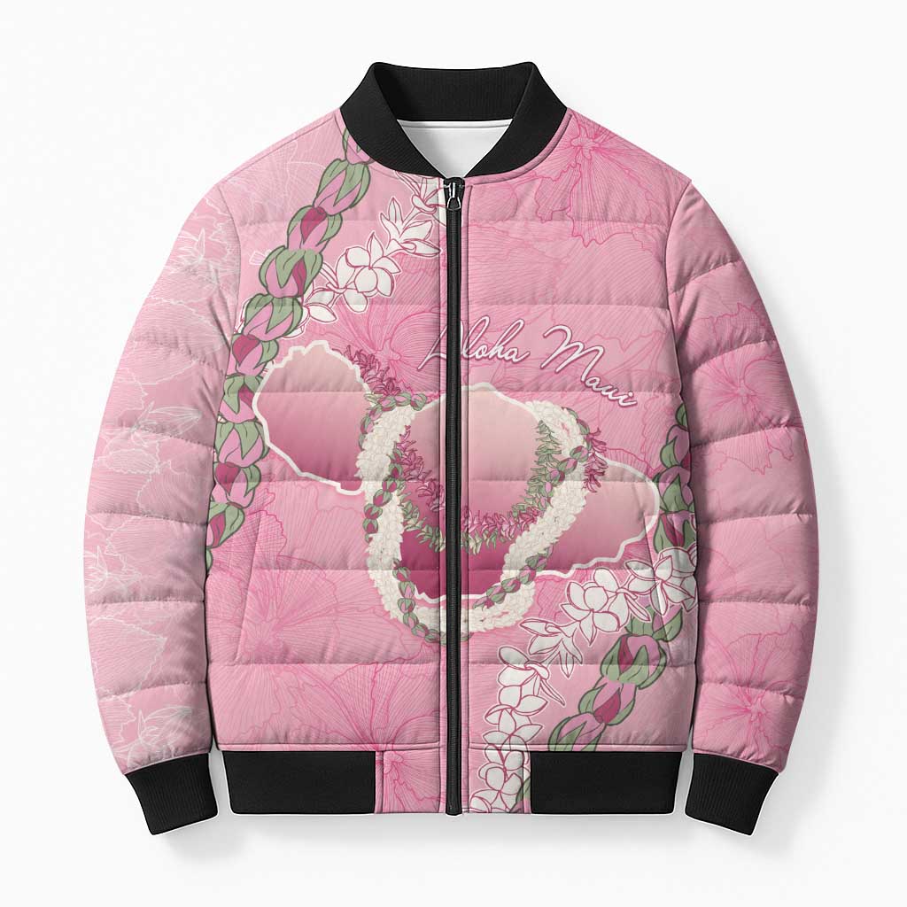 Hawaii Maui Island Flowers Lei Bomber Puffer Jacket Lokelani Rose Pink LT7 Unisex Pink - Polynesian Pride