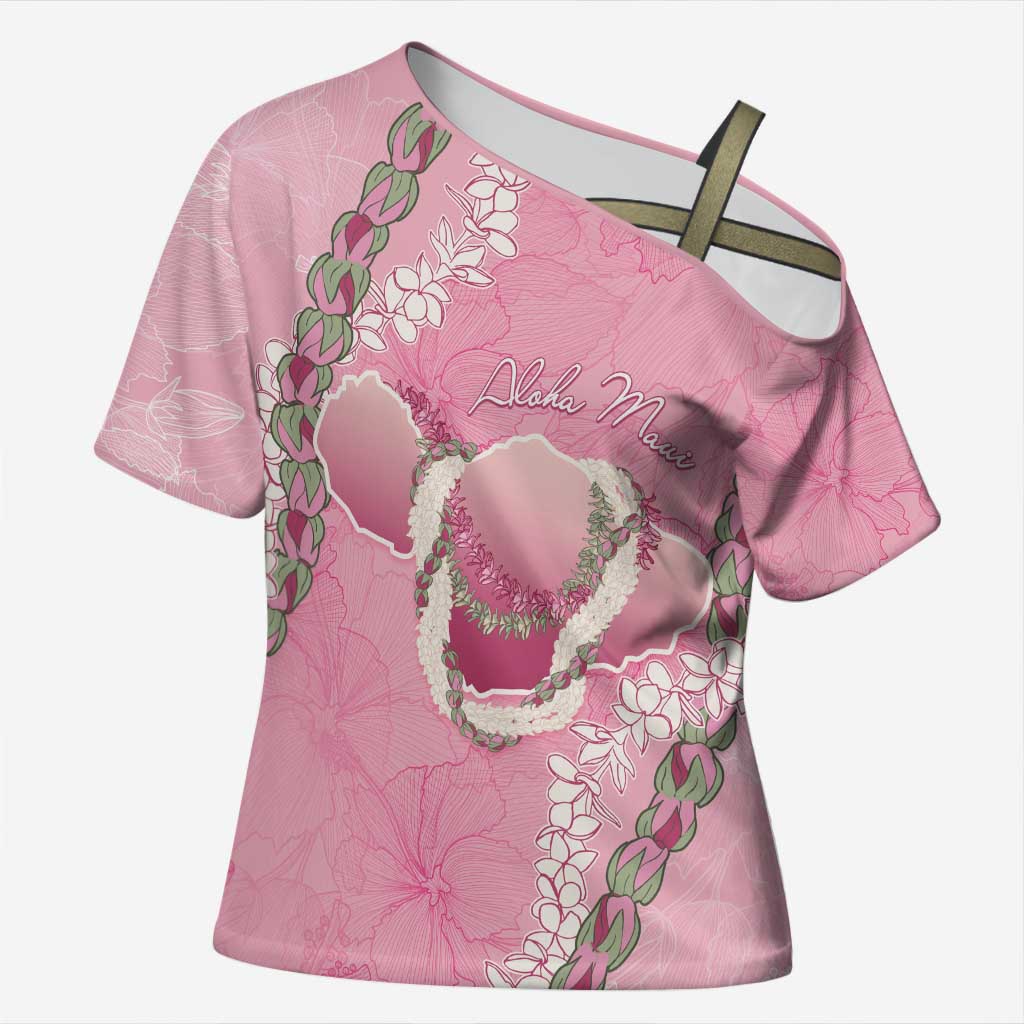 Hawaii Maui Island Flowers Lei Cross Shoulder Shirt Lokelani Rose Pink LT7 Female Pink - Polynesian Pride
