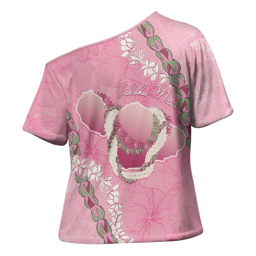 Hawaii Maui Island Flowers Lei Cross Shoulder Shirt Lokelani Rose Pink LT7 - Polynesian Pride