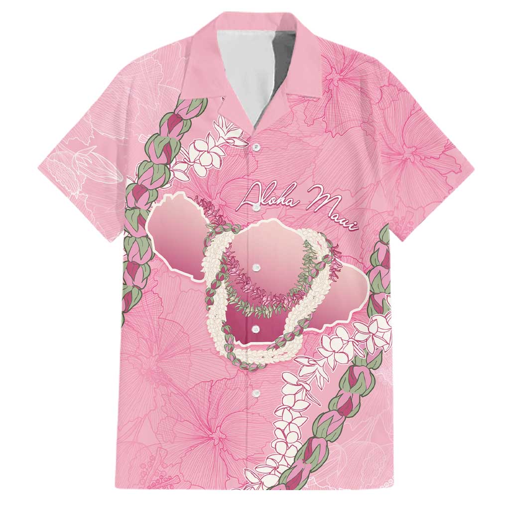 Hawaii Maui Island Flowers Lei Family Matching Off The Shoulder Long Sleeve Dress and Hawaiian Shirt Lokelani Rose Pink LT7 Dad's Shirt - Short Sleeve Pink - Polynesian Pride