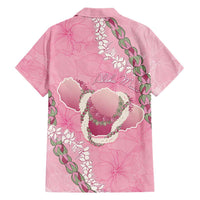 Hawaii Maui Island Flowers Lei Family Matching Off The Shoulder Long Sleeve Dress and Hawaiian Shirt Lokelani Rose Pink LT7 - Polynesian Pride