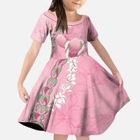Hawaii Maui Island Flowers Lei Family Matching Off Shoulder Maxi Dress and Hawaiian Shirt Lokelani Rose Pink LT7 Daughter's Dress Pink - Polynesian Pride