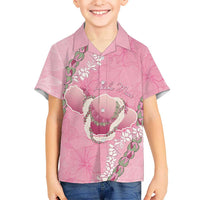 Hawaii Maui Island Flowers Lei Family Matching Off Shoulder Maxi Dress and Hawaiian Shirt Lokelani Rose Pink LT7 Son's Shirt Pink - Polynesian Pride