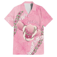Hawaii Maui Island Flowers Lei Family Matching Off Shoulder Short Dress and Hawaiian Shirt Lokelani Rose Pink LT7 Dad's Shirt - Short Sleeve Pink - Polynesian Pride