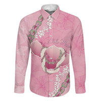 Hawaii Maui Island Flowers Lei Family Matching Off Shoulder Short Dress and Hawaiian Shirt Lokelani Rose Pink LT7 Dad's Shirt - Long Sleeve Pink - Polynesian Pride