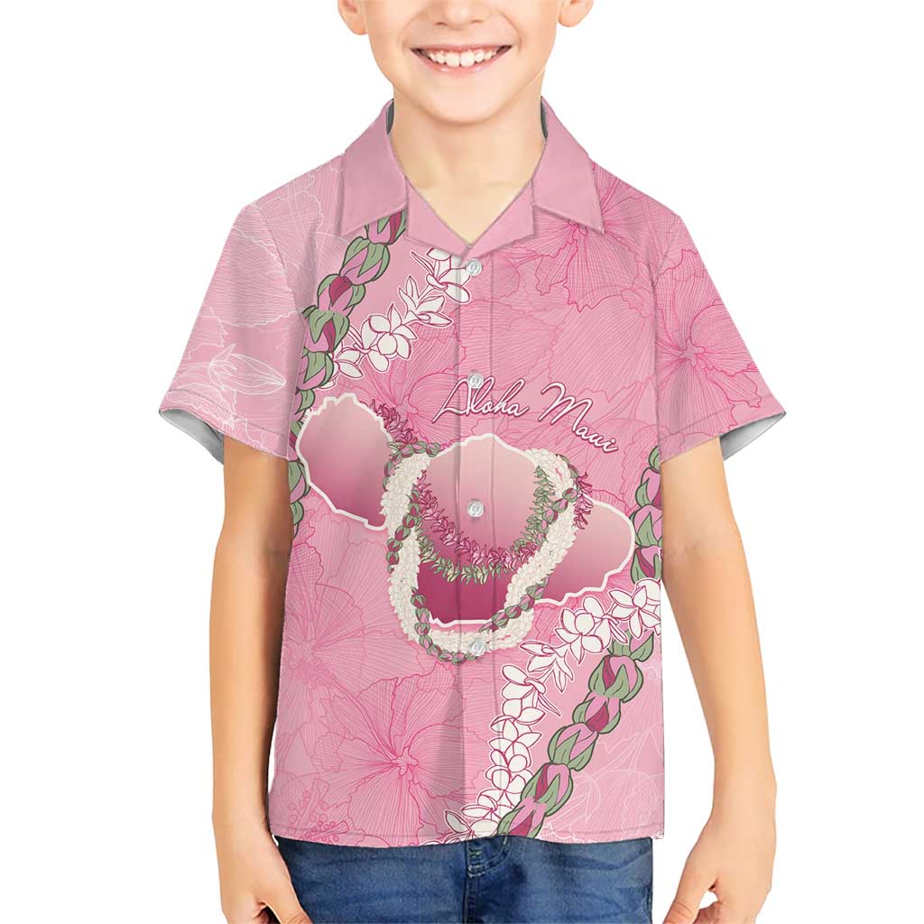 Hawaii Maui Island Flowers Lei Family Matching Off Shoulder Short Dress and Hawaiian Shirt Lokelani Rose Pink LT7 Son's Shirt Pink - Polynesian Pride