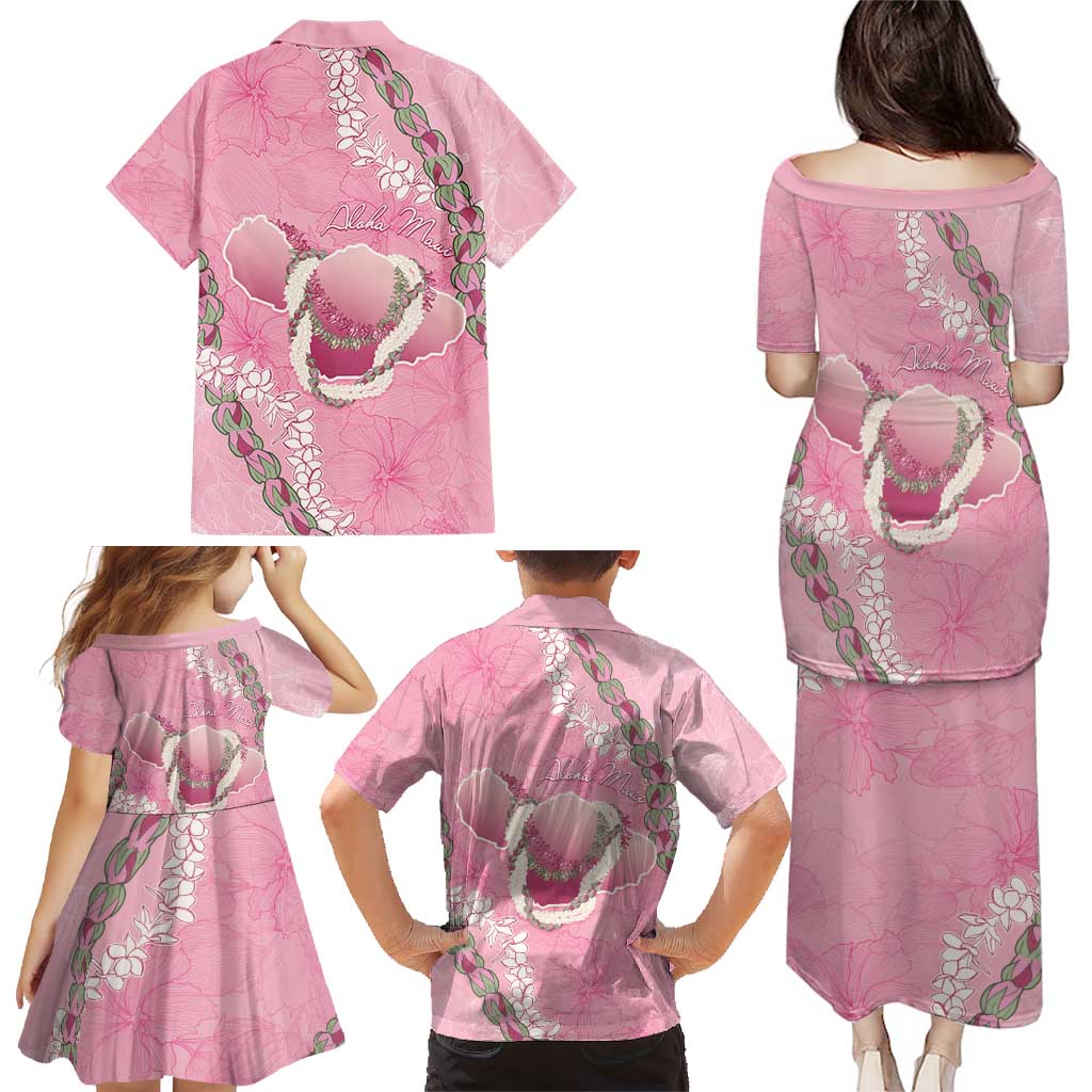 Hawaii Maui Island Flowers Lei Family Matching Puletasi and Hawaiian Shirt Lokelani Rose Pink LT7 - Polynesian Pride