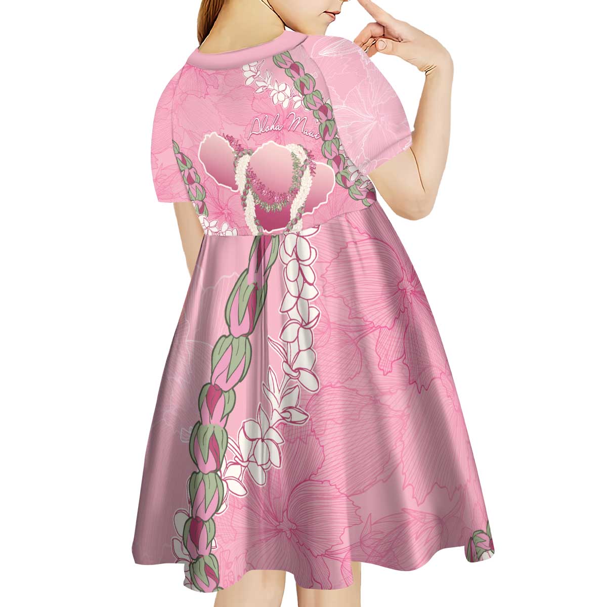 Hawaii Maui Island Flowers Lei Kid Short Sleeve Dress Lokelani Rose Pink LT7 - Polynesian Pride