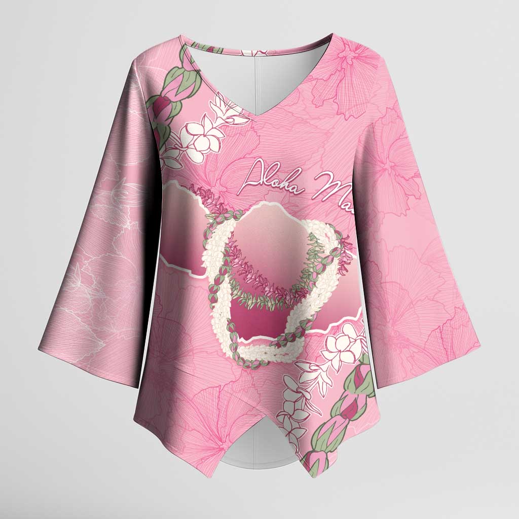 Hawaii Maui Island Flowers Lei Kimono Sleeve Blouse Lokelani Rose Pink LT7 Female Pink - Polynesian Pride