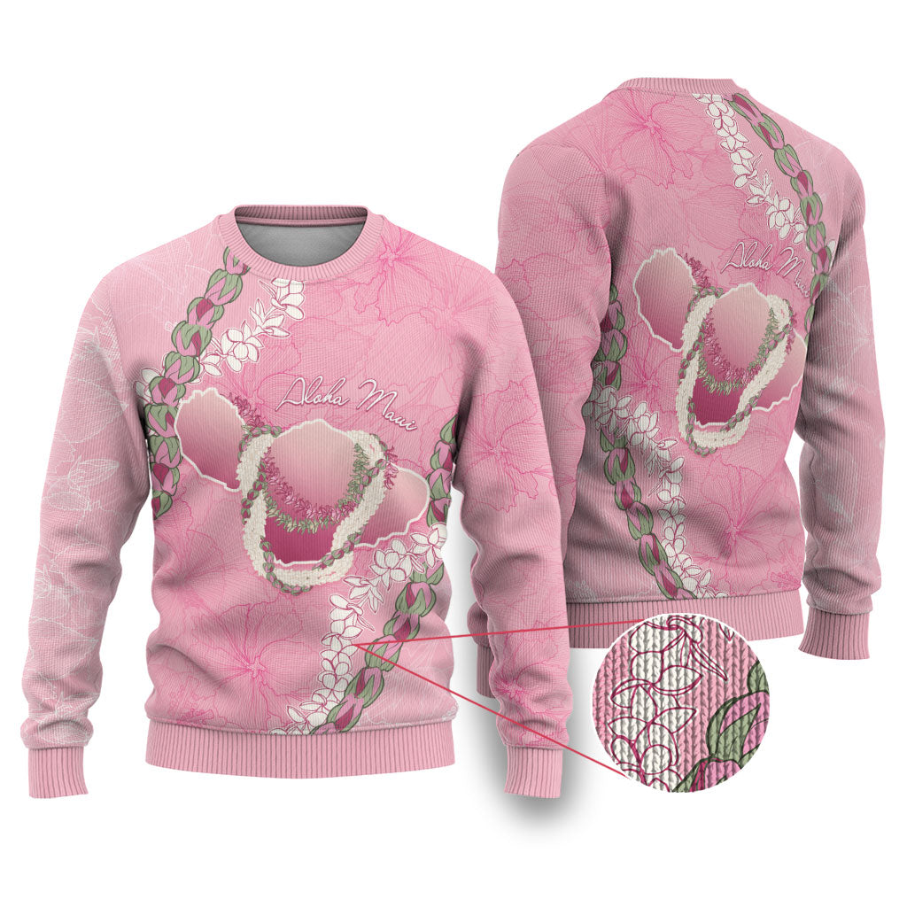 Hawaii Maui Island Flowers Lei Ugly Christmas Sweater Lokelani Rose Pink