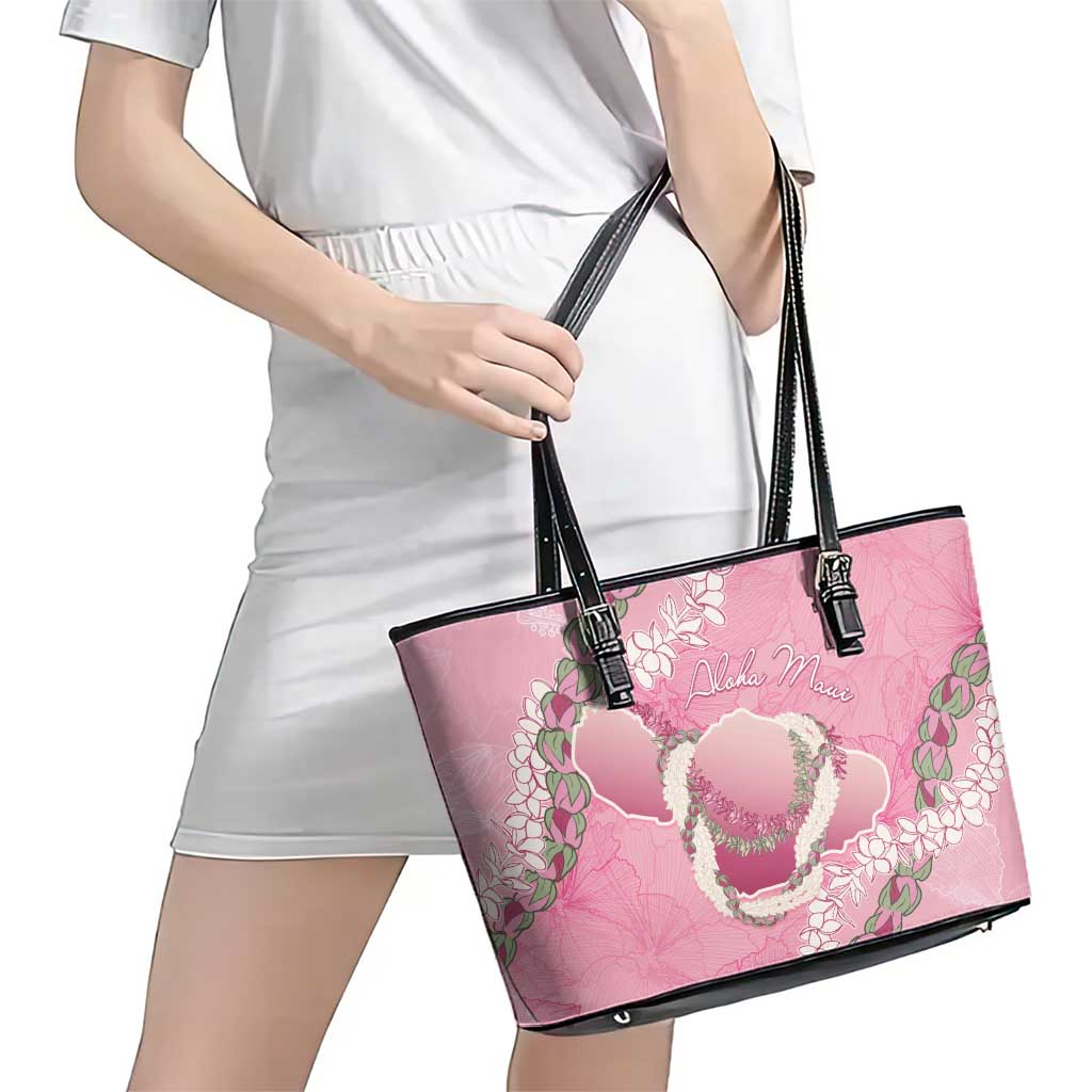 Hawaii Maui Island Flowers Lei Leather Tote Bag Lokelani Rose Pink