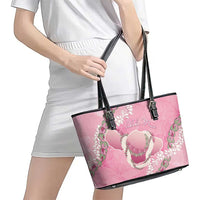 Hawaii Maui Island Flowers Lei Leather Tote Bag Lokelani Rose Pink