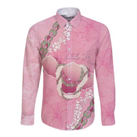 Hawaii Maui Island Flowers Lei Long Sleeve Button Shirt Lokelani Rose Pink