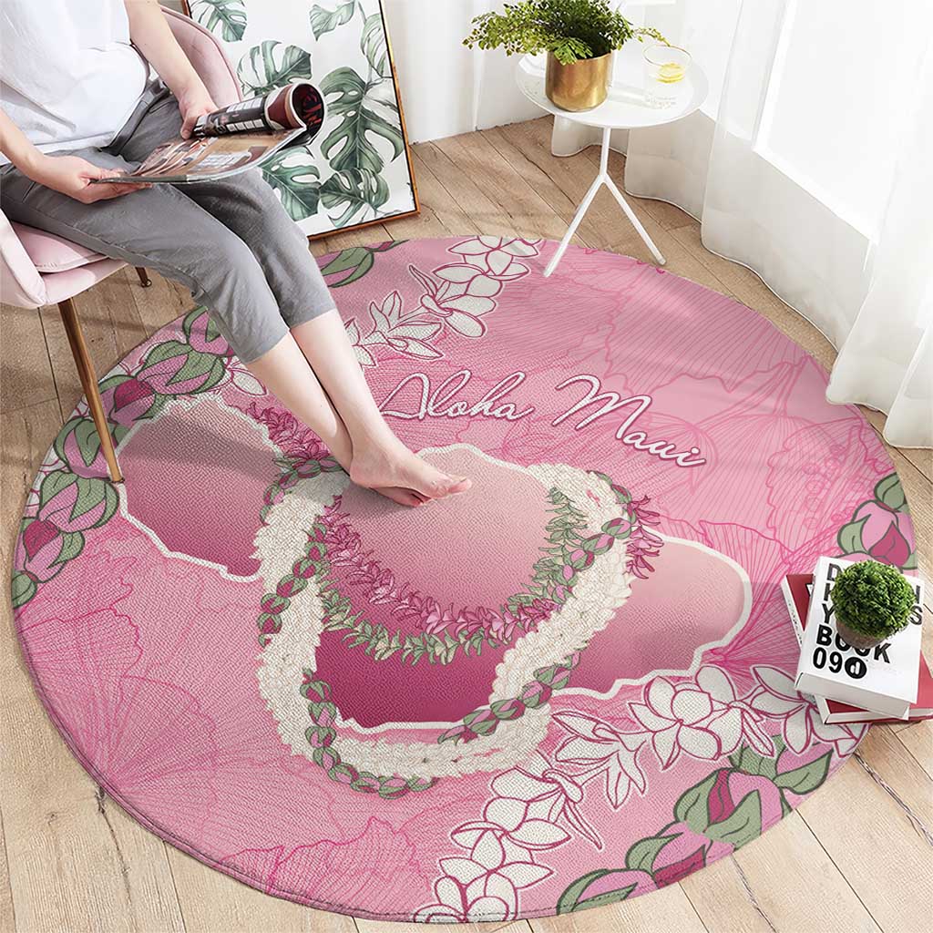Hawaii Maui Island Flowers Lei Round Carpet Lokelani Rose Pink
