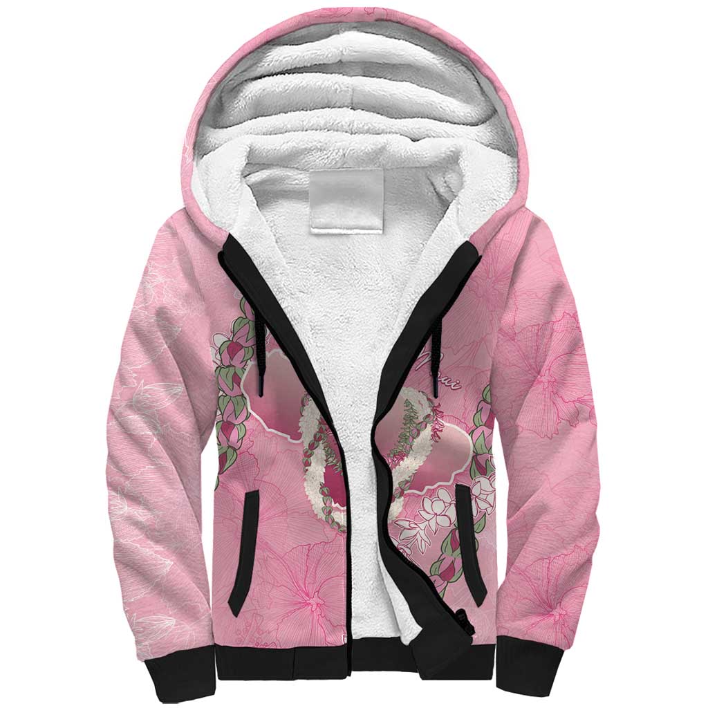 Hawaii Maui Island Flowers Lei Sherpa Hoodie Lokelani Rose Pink LT7 Unisex Pink - Polynesian Pride