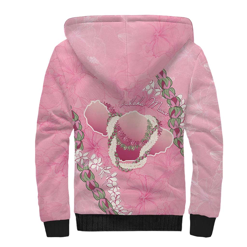 Hawaii Maui Island Flowers Lei Sherpa Hoodie Lokelani Rose Pink LT7 - Polynesian Pride