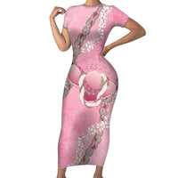 Hawaii Maui Island Flowers Lei Short Sleeve Bodycon Dress Lokelani Rose Pink LT7 Long Dress Pink - Polynesian Pride