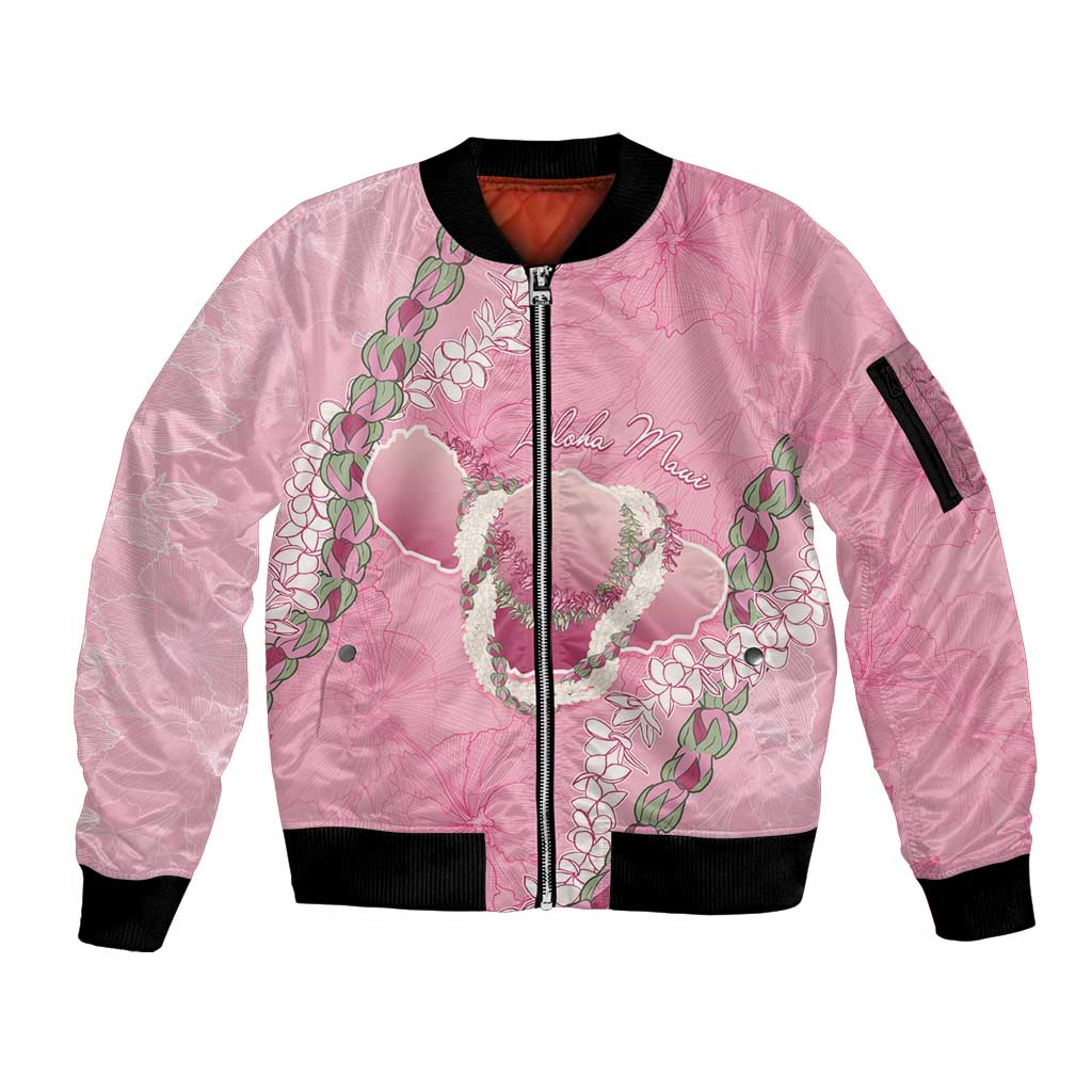 Hawaii Maui Island Flowers Lei Sleeve Zip Bomber Jacket Lokelani Rose Pink LT7 Unisex Pink - Polynesian Pride