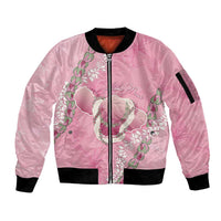 Hawaii Maui Island Flowers Lei Sleeve Zip Bomber Jacket Lokelani Rose Pink LT7 Unisex Pink - Polynesian Pride