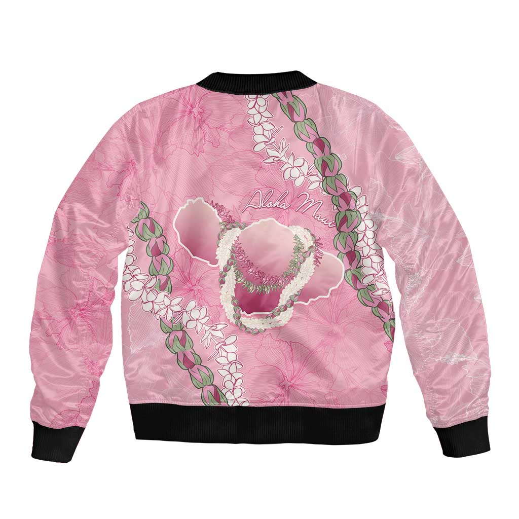 Hawaii Maui Island Flowers Lei Sleeve Zip Bomber Jacket Lokelani Rose Pink LT7 - Polynesian Pride