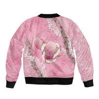 Hawaii Maui Island Flowers Lei Sleeve Zip Bomber Jacket Lokelani Rose Pink LT7 - Polynesian Pride