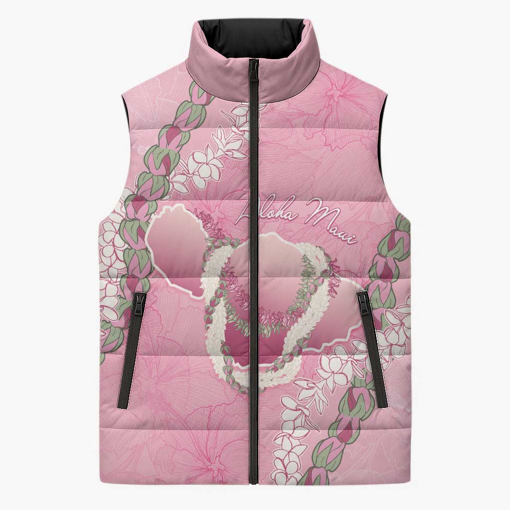 Hawaii Maui Island Flowers Lei Sleeveless Puffer Jacket Lokelani Rose Pink LT7 Unisex Pink - Polynesian Pride