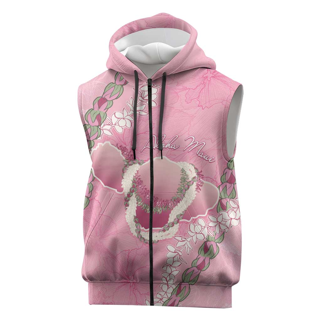 Hawaii Maui Island Flowers Lei Sleeveless Zip Hoodie Lokelani Rose Pink LT7 Pink - Polynesian Pride