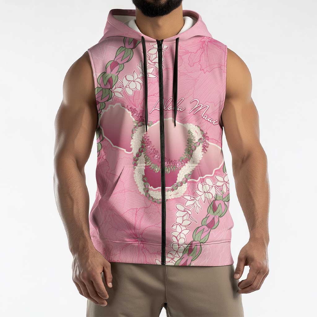 Hawaii Maui Island Flowers Lei Sleeveless Zip Hoodie Lokelani Rose Pink LT7 - Polynesian Pride