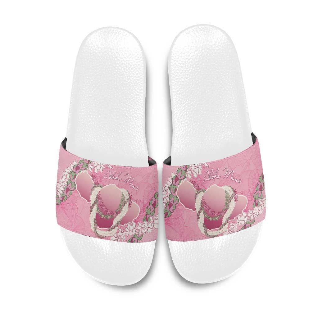 Hawaii Maui Island Flowers Lei Slide Sandals Lokelani Rose Pink
