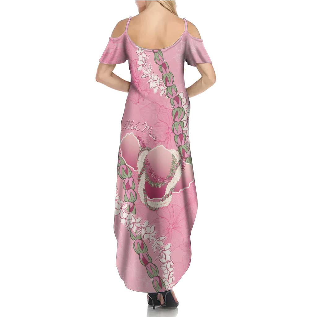 Hawaii Maui Island Flowers Lei Summer Maxi Dress Lokelani Rose Pink LT7 - Polynesian Pride