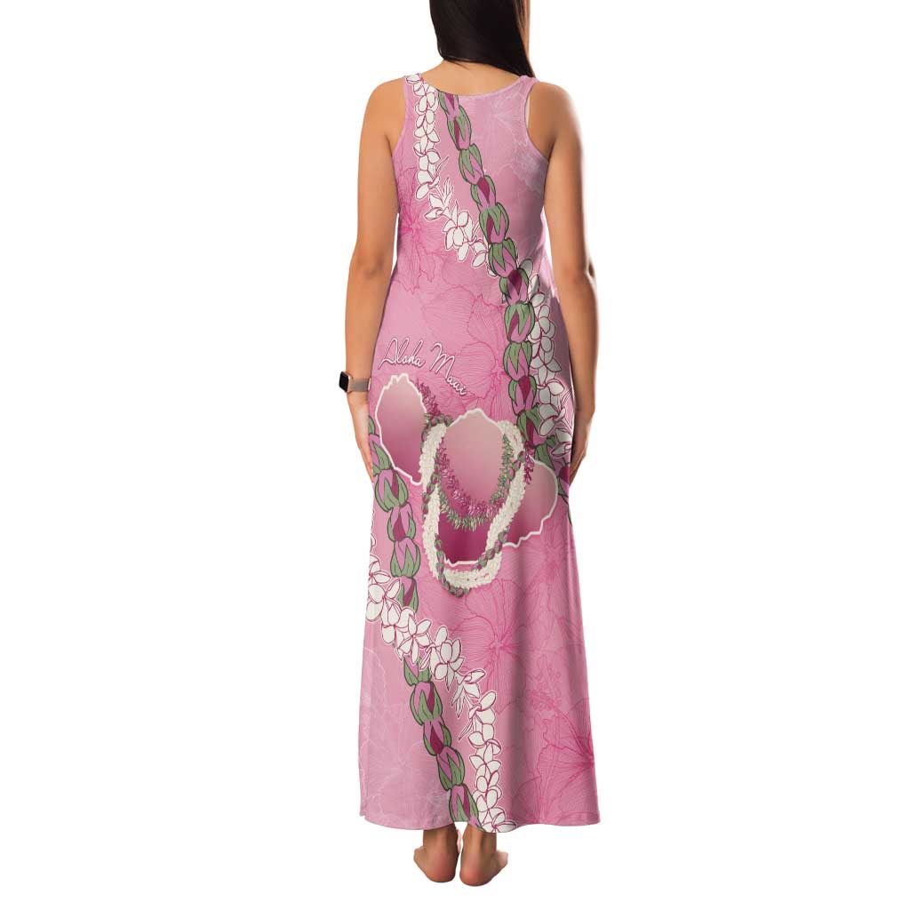 Hawaii Maui Island Flowers Lei Tank Maxi Dress Lokelani Rose Pink LT7 - Polynesian Pride