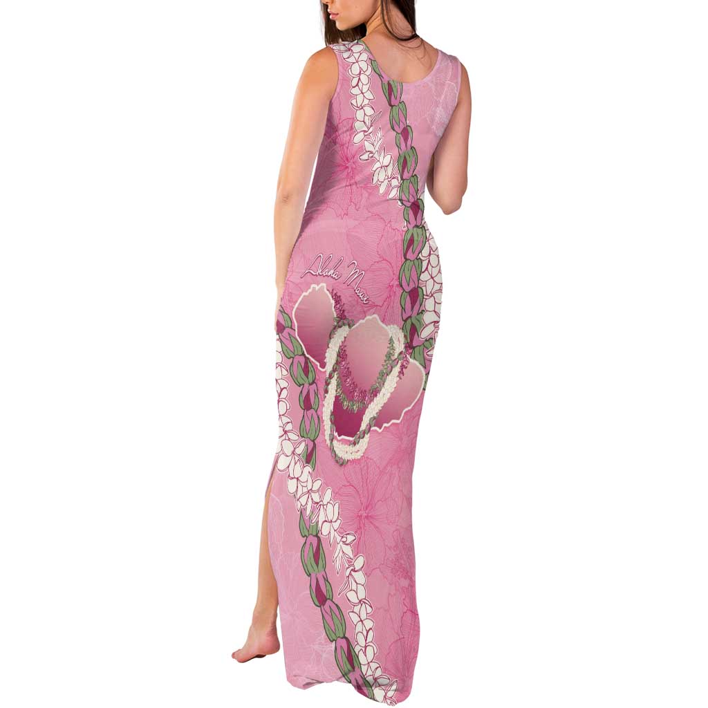Hawaii Maui Island Flowers Lei Tank Maxi Dress Lokelani Rose Pink LT7 - Polynesian Pride