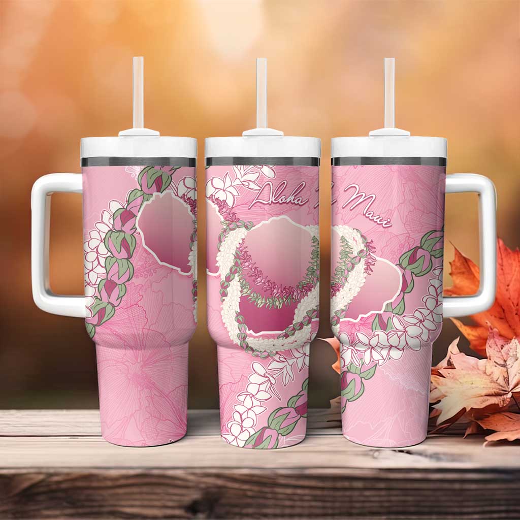 Hawaii Maui Island Flowers Lei Tumbler With Handle Lokelani Rose Pink