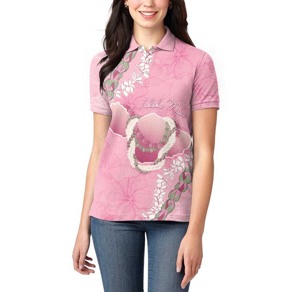 Hawaii Maui Island Flowers Lei Women Polo Shirt Lokelani Rose Pink LT7 - Polynesian Pride