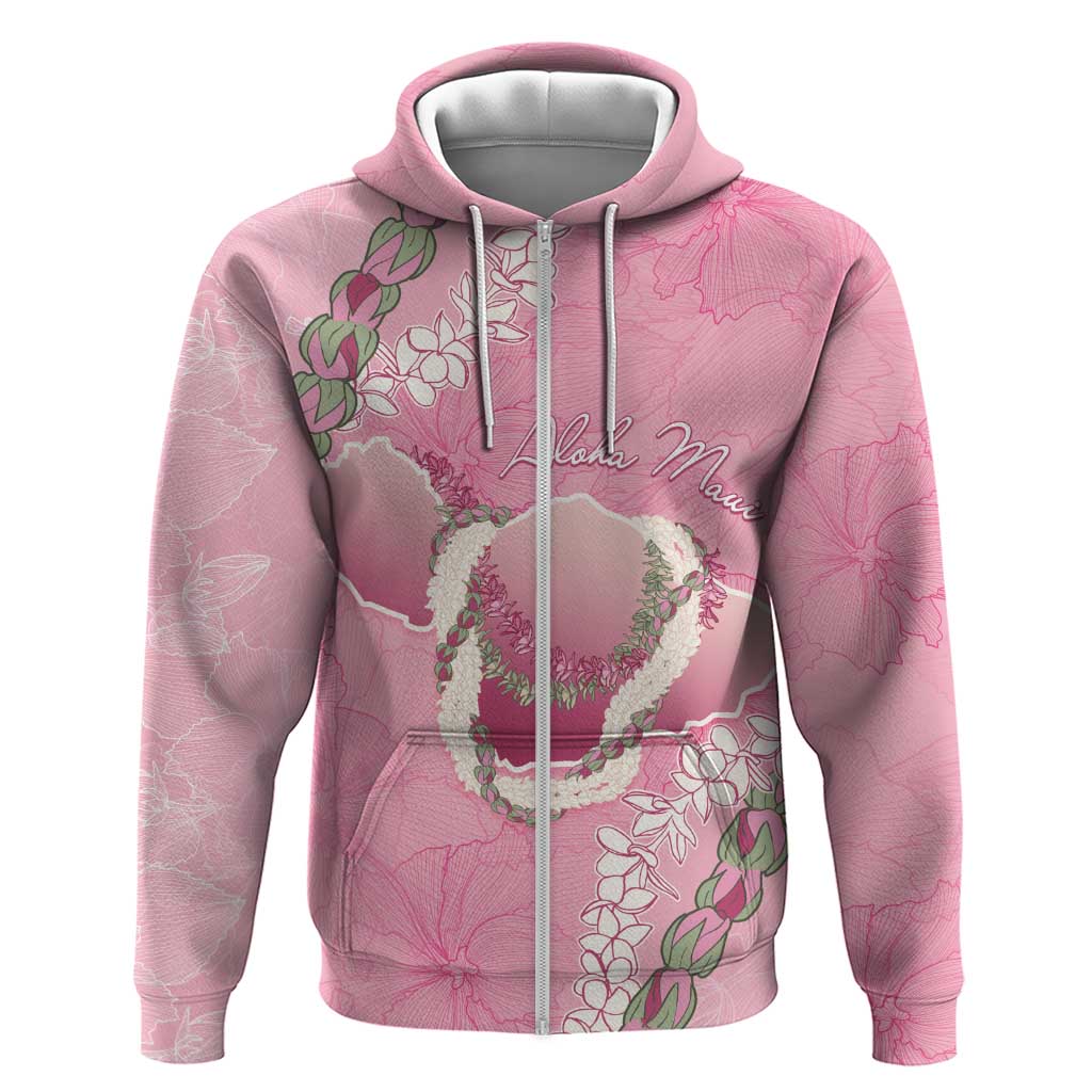 Hawaii Maui Island Flowers Lei Zip Hoodie Lokelani Rose Pink LT7 Zip Hoodie Pink - Polynesian Pride