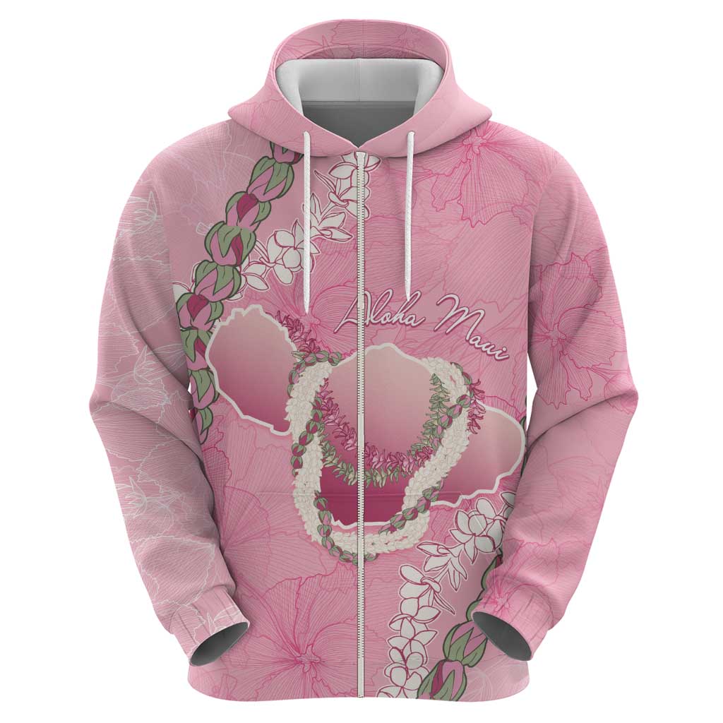 Hawaii Maui Island Flowers Lei Zip Hoodie Lokelani Rose Pink LT7 - Polynesian Pride