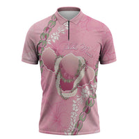Hawaii Maui Island Flowers Lei Zipper Polo Shirt Lokelani Rose Pink LT7 Pink - Polynesian Pride