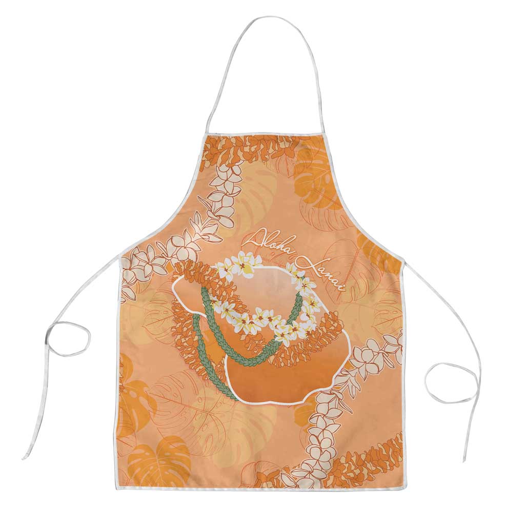 Hawaii Lanai Island Flowers Lei Apron Orange Kaunaoa Mix Maile LT7 Orange - Polynesian Pride