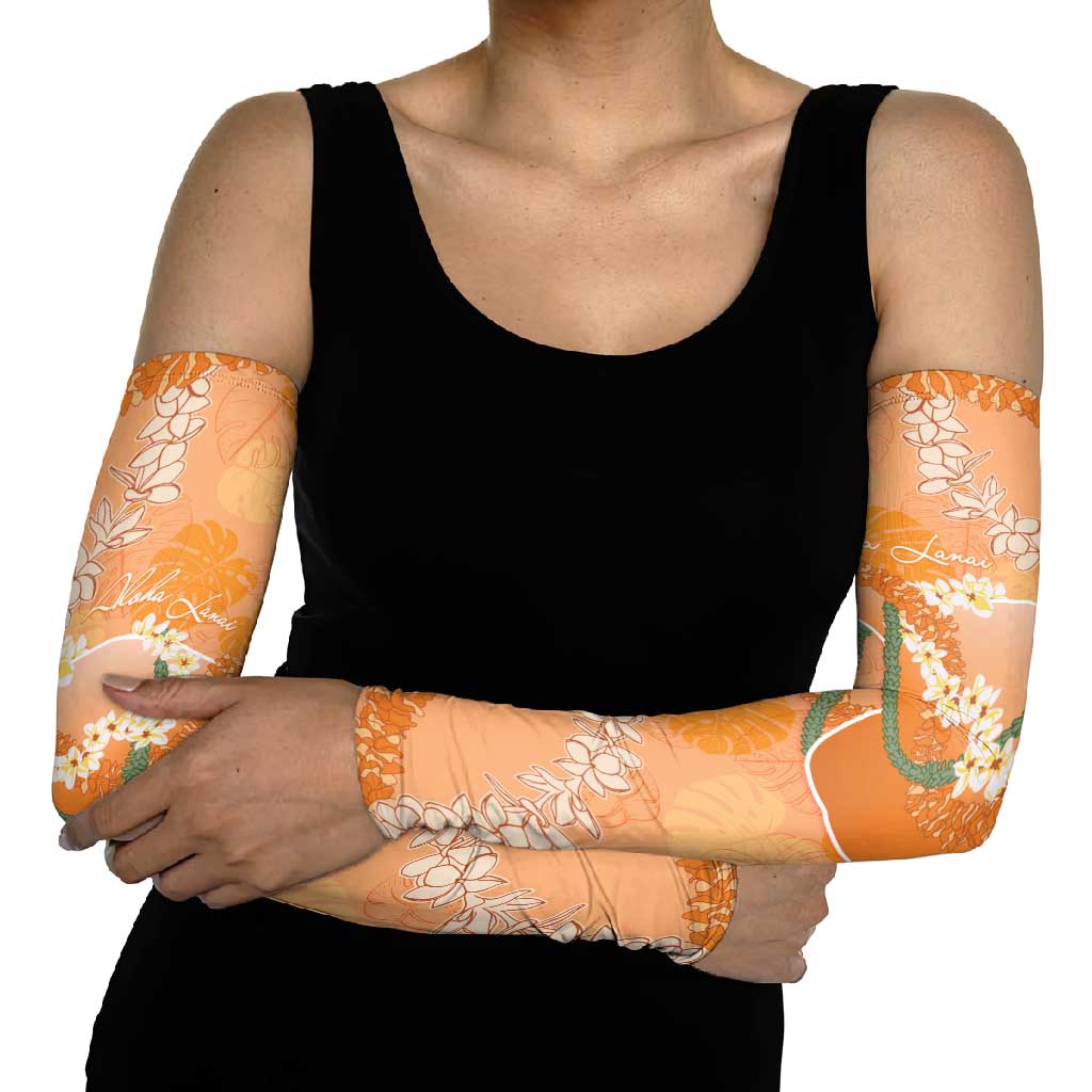 Hawaii Lanai Island Flowers Lei Arm Sleeves Orange Kaunaoa Mix Maile
