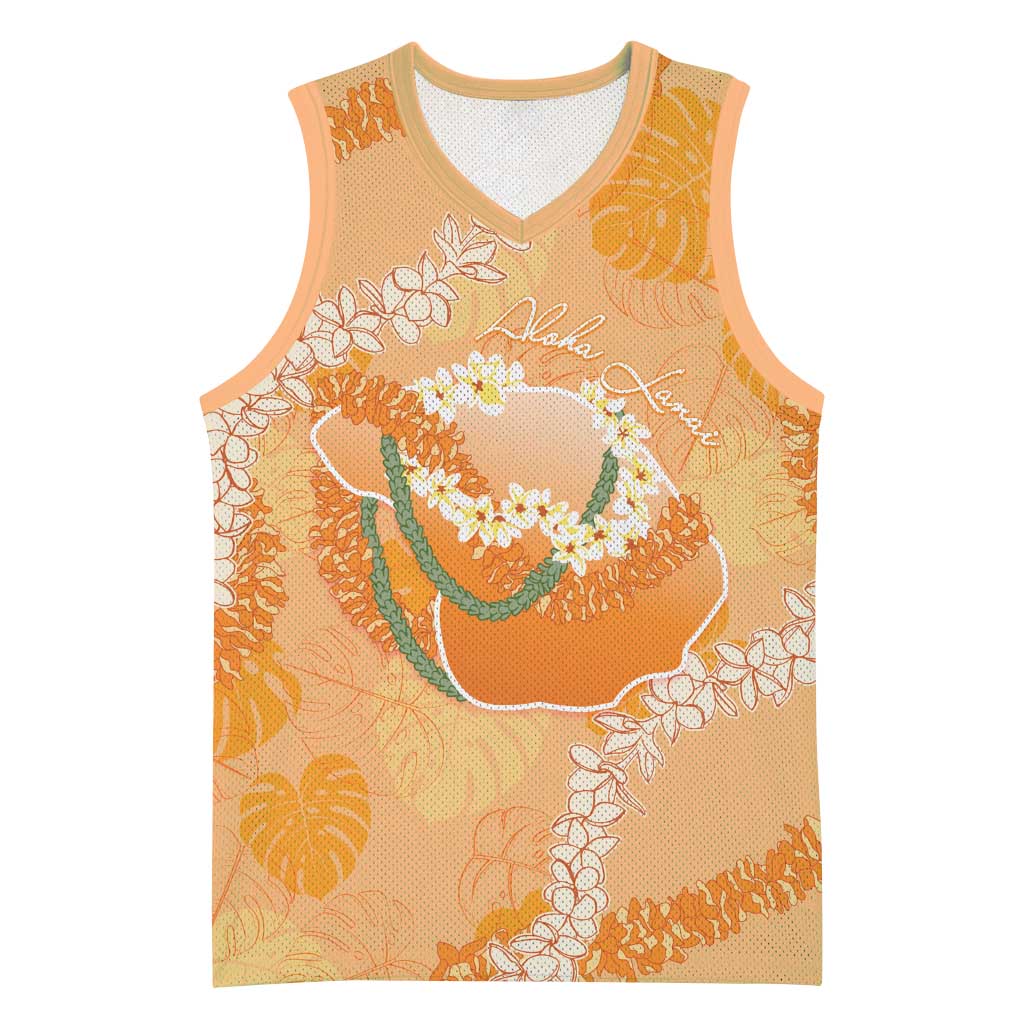 Hawaii Lanai Island Flowers Lei Basketball Jersey Orange Kaunaoa Mix Maile LT7 Unisex Orange - Polynesian Pride