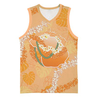Hawaii Lanai Island Flowers Lei Basketball Jersey Orange Kaunaoa Mix Maile LT7 Unisex Orange - Polynesian Pride