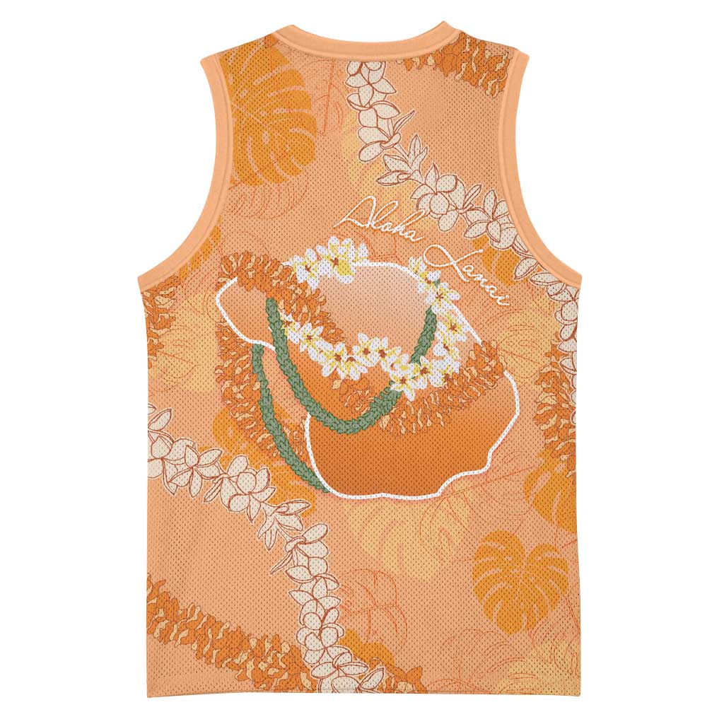 Hawaii Lanai Island Flowers Lei Basketball Jersey Orange Kaunaoa Mix Maile LT7 - Polynesian Pride