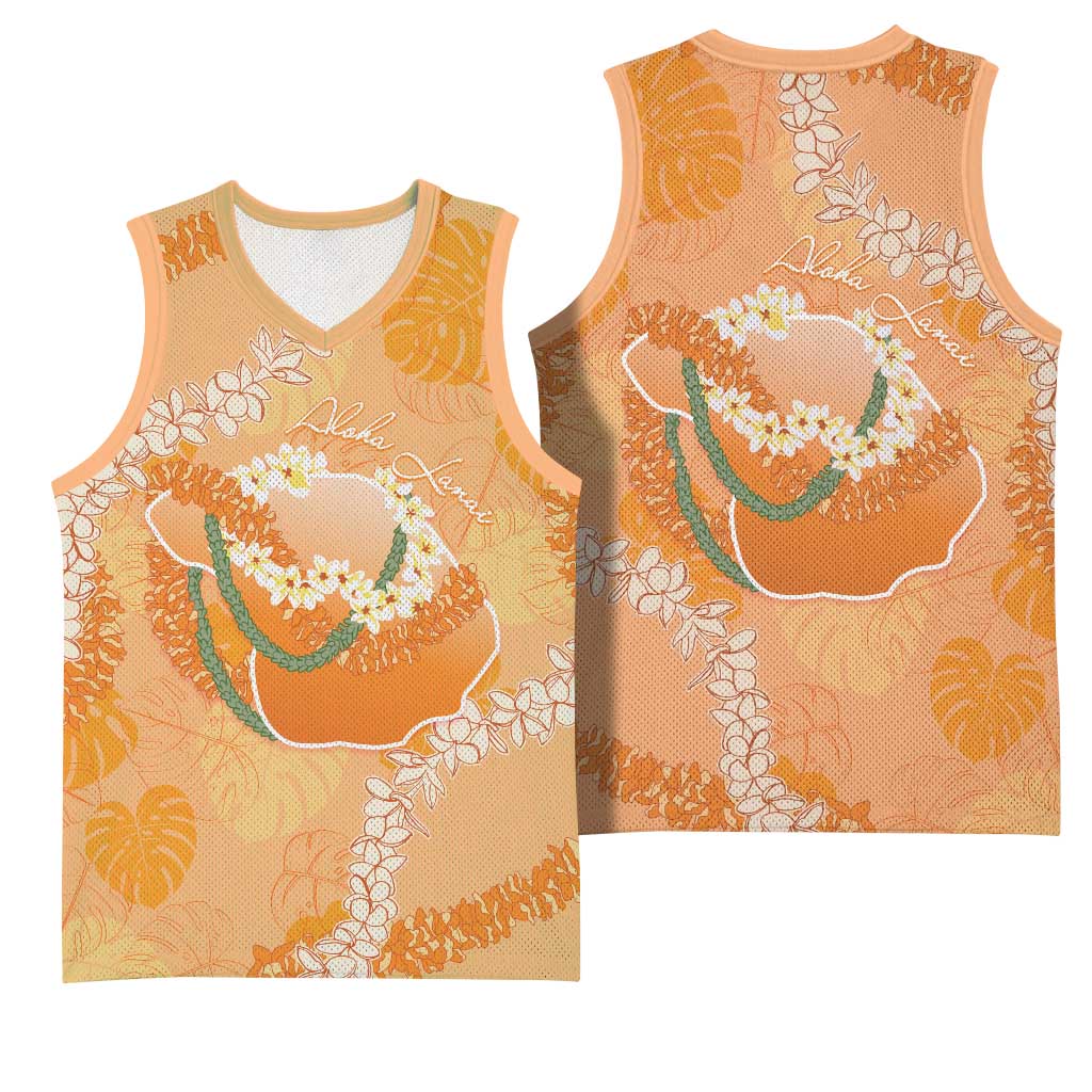 Hawaii Lanai Island Flowers Lei Basketball Jersey Orange Kaunaoa Mix Maile LT7 - Polynesian Pride