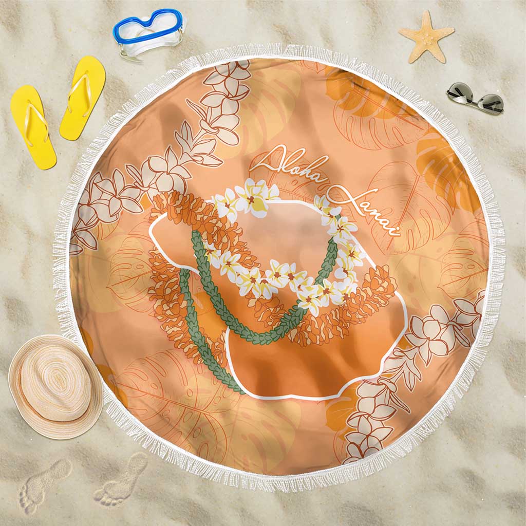 Hawaii Lanai Island Flowers Lei Beach Blanket Orange Kaunaoa Mix Maile LT7 One Size 150cm Orange - Polynesian Pride