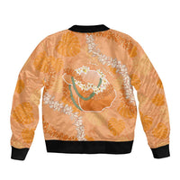 Hawaii Lanai Island Flowers Lei Bomber Jacket Orange Kaunaoa Mix Maile