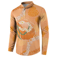 Hawaii Lanai Island Flowers Lei Button Sweatshirt Orange Kaunaoa Mix Maile