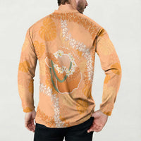 Hawaii Lanai Island Flowers Lei Button Sweatshirt Orange Kaunaoa Mix Maile