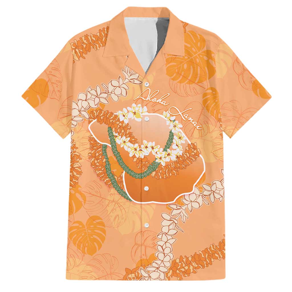 Hawaii Lanai Island Flowers Lei Family Matching Mermaid Dress and Hawaiian Shirt Orange Kaunaoa Mix Maile LT7 Dad's Shirt - Short Sleeve Orange - Polynesian Pride