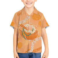 Hawaii Lanai Island Flowers Lei Family Matching Mermaid Dress and Hawaiian Shirt Orange Kaunaoa Mix Maile LT7 Son's Shirt Orange - Polynesian Pride
