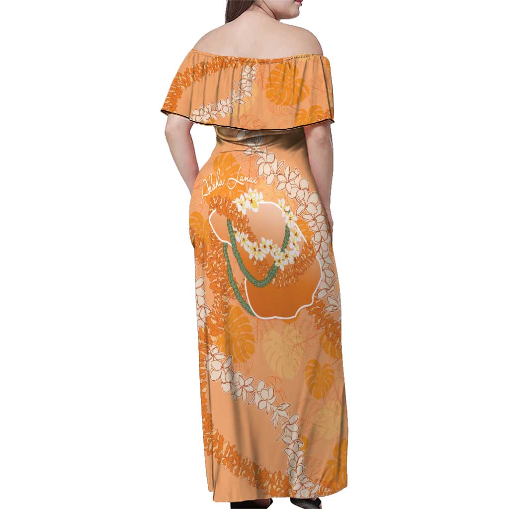Hawaii Lanai Island Flowers Lei Family Matching Off Shoulder Maxi Dress and Hawaiian Shirt Orange Kaunaoa Mix Maile LT7 - Polynesian Pride